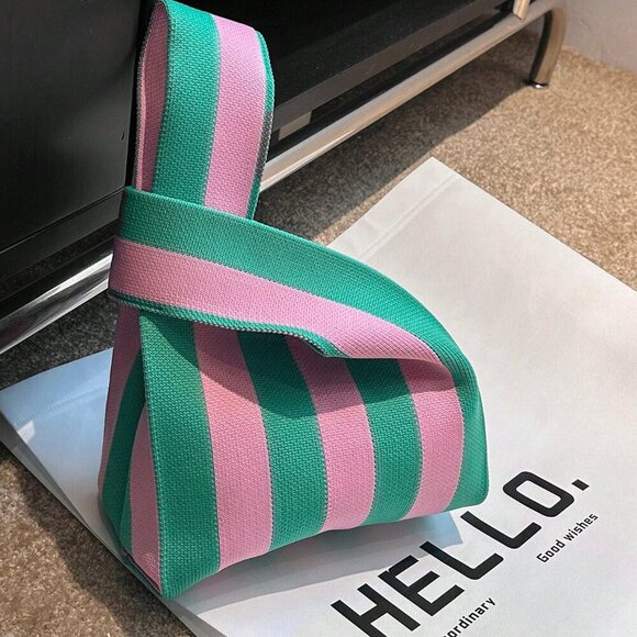 Pink Casual Women's Duke Crochet Stripe Pattern Lattice Handheld Bag - Picture 2 of 10